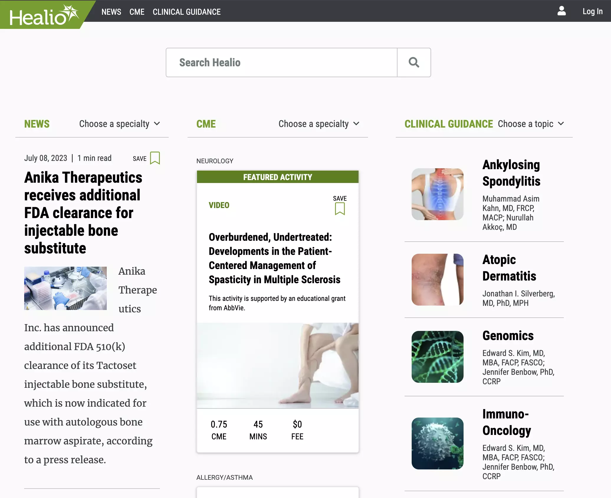 Healio HomePage