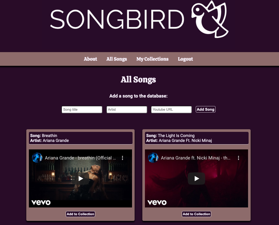 Songbirds application
